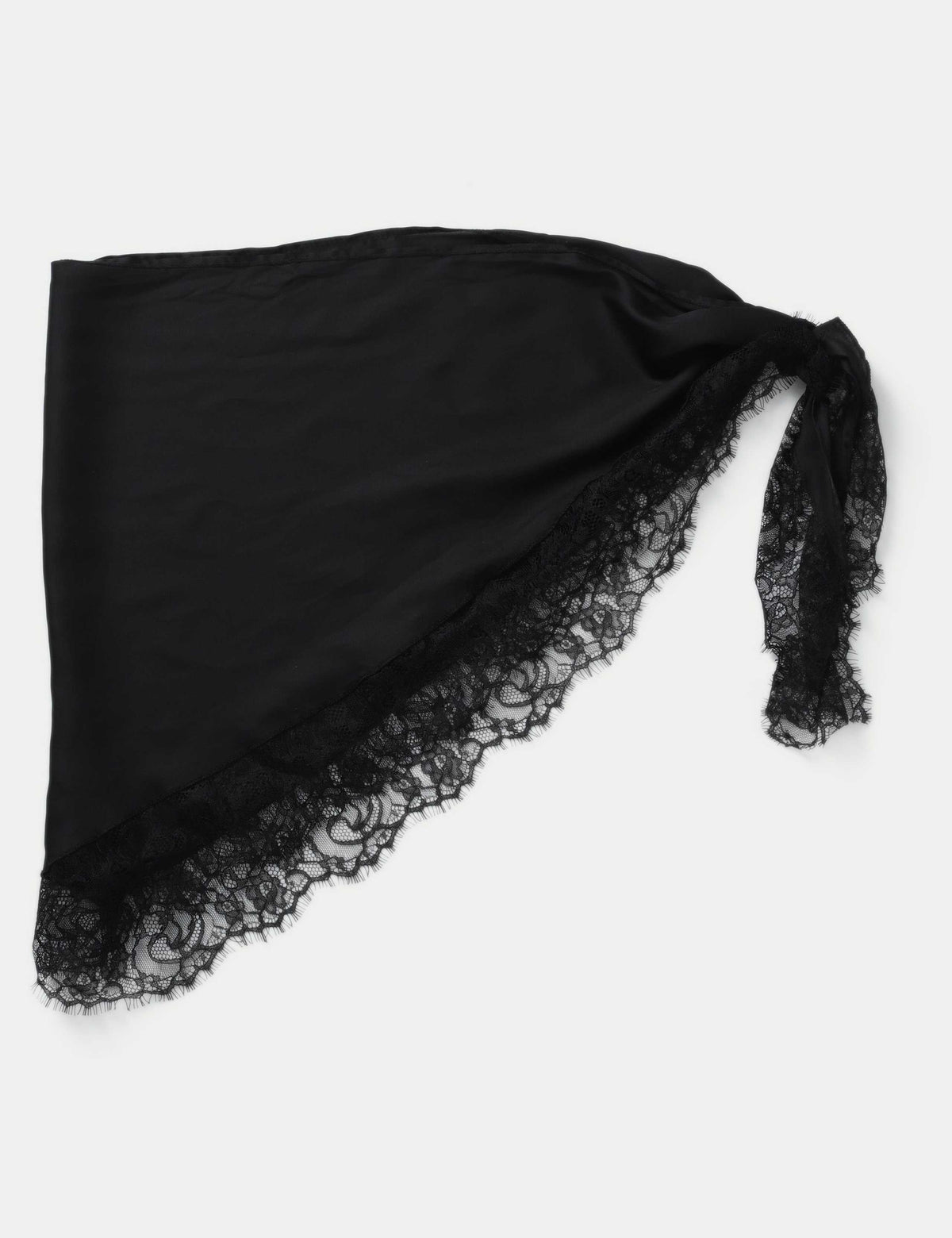 Black satin and lace tie scarf, imported from the UK
