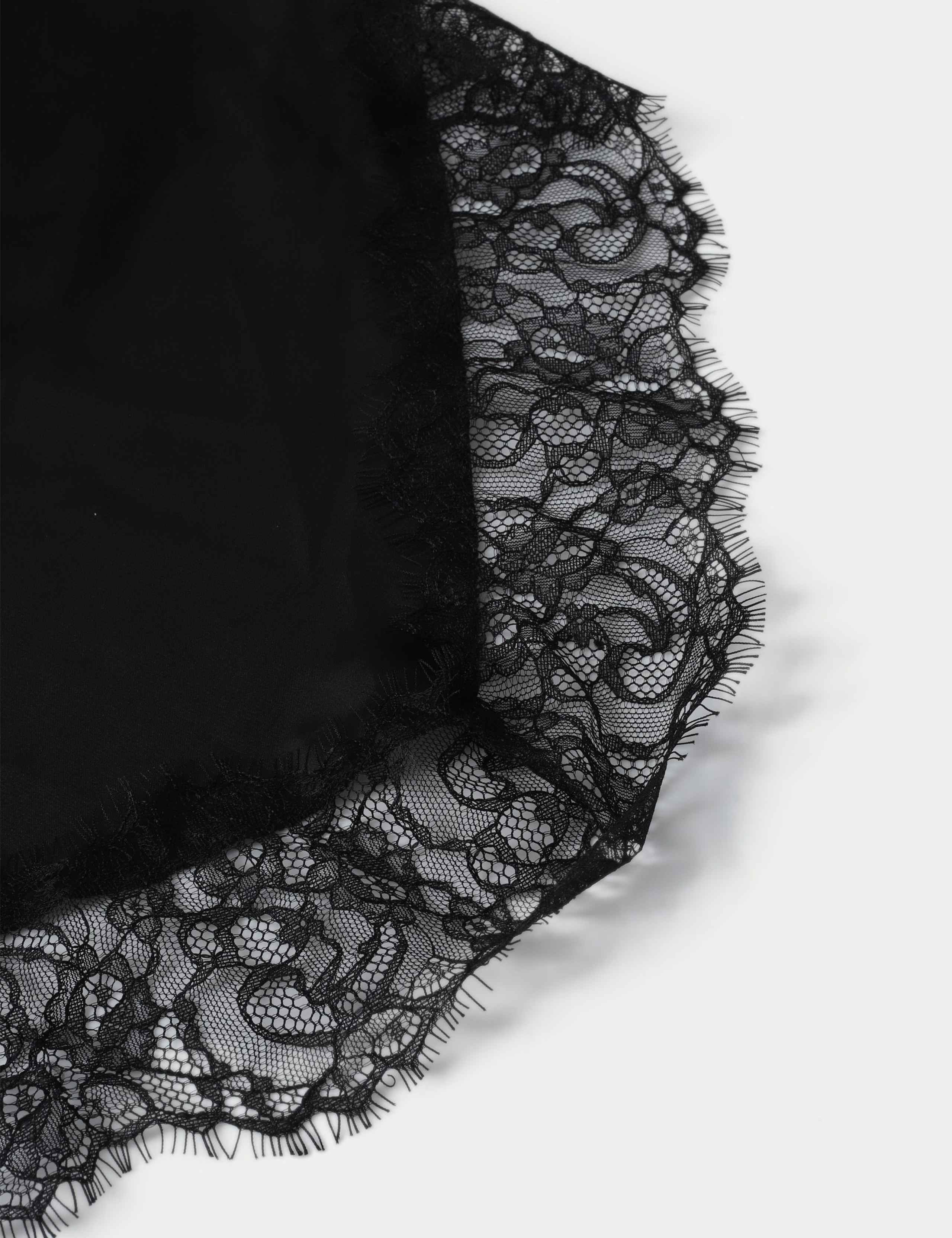Black satin and lace tie scarf, imported from the UK