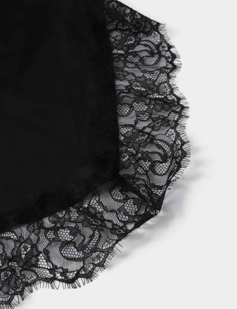Black satin and lace tie scarf, imported from the UK