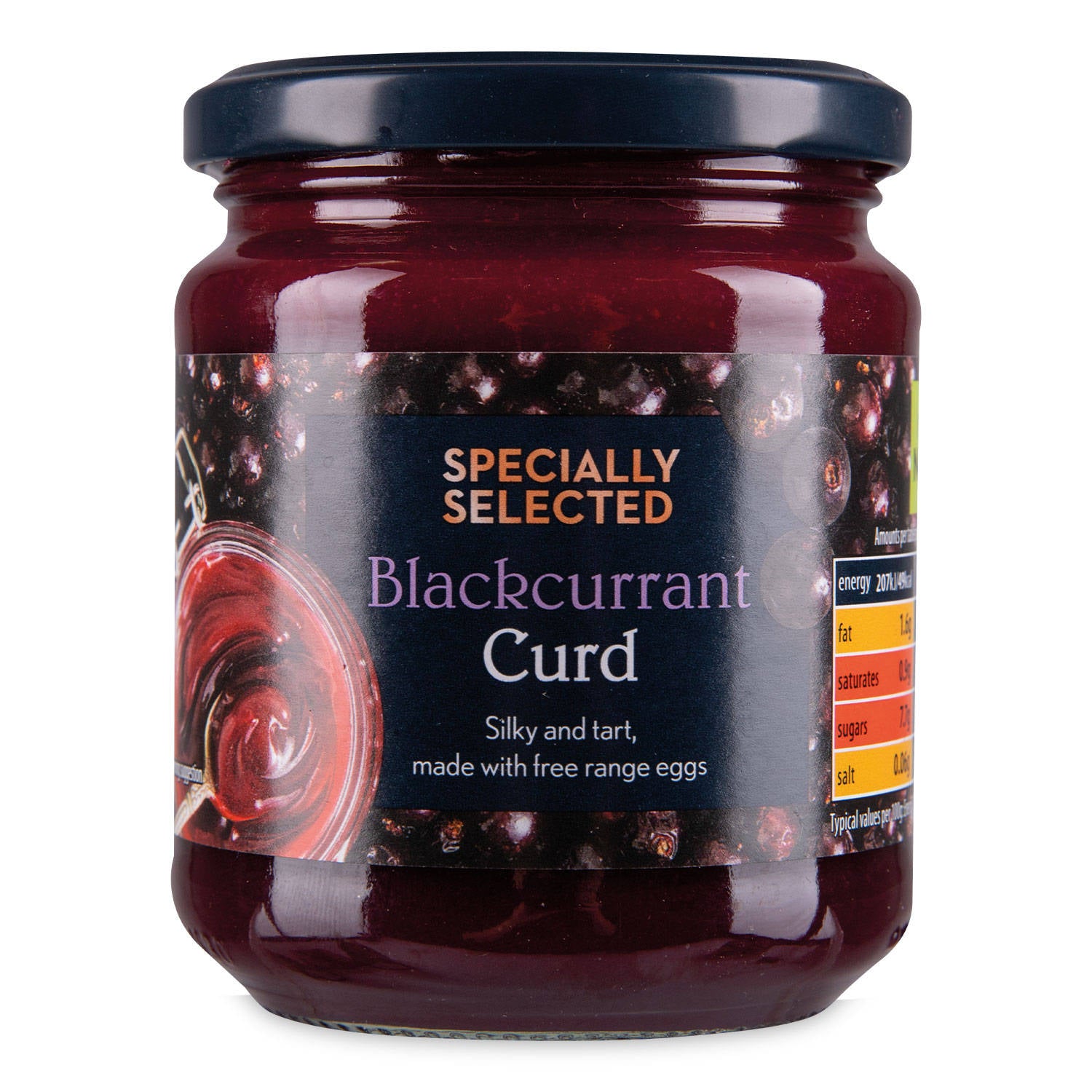 Egg-free blackcurrant curd spread, imported from the UK
