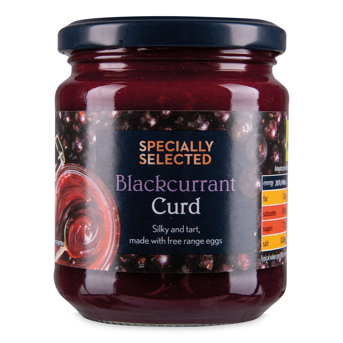 Egg-free blackcurrant curd spread, imported from the UK