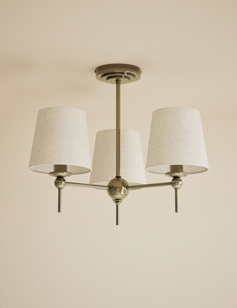 Blair flush ceiling light with three fabric shades 50cm - British product