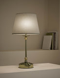 Blair rechargeable table lamp with brass base and linen shade, UK version