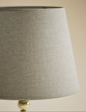 Blair rechargeable table lamp with brass base and linen shade, UK version