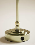 Blair rechargeable table lamp with brass base and linen shade, UK version