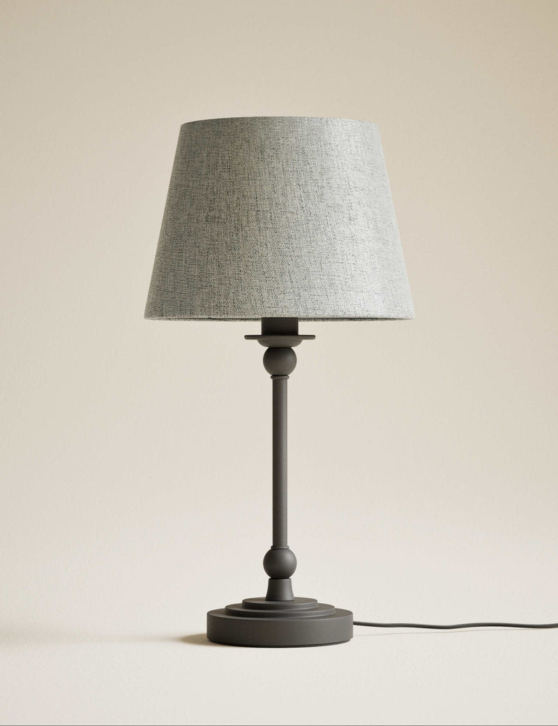 Blair table lamp with metal finish and linen shade (British brand)