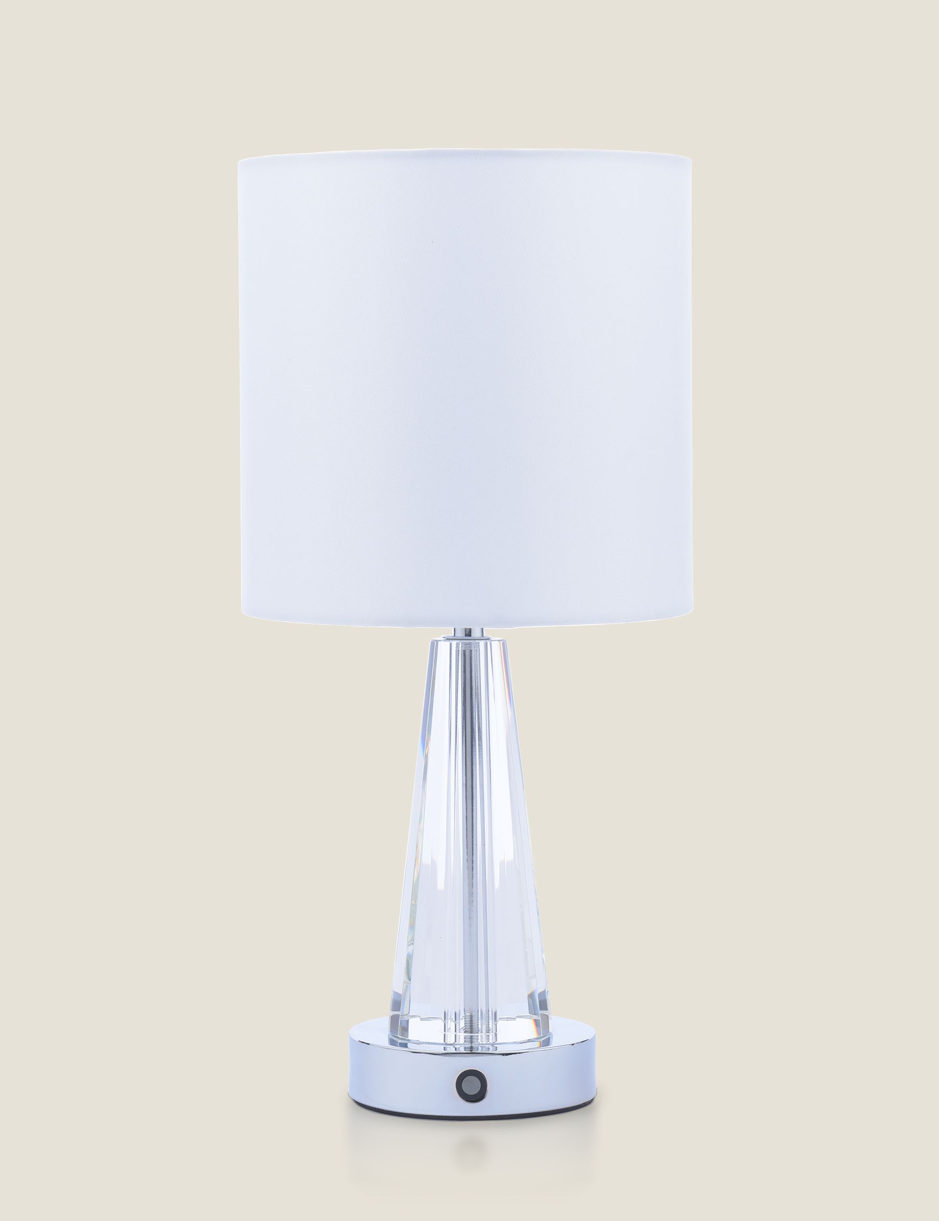 Laura Ashley Blake rechargeable table lamp with chrome base, UK version