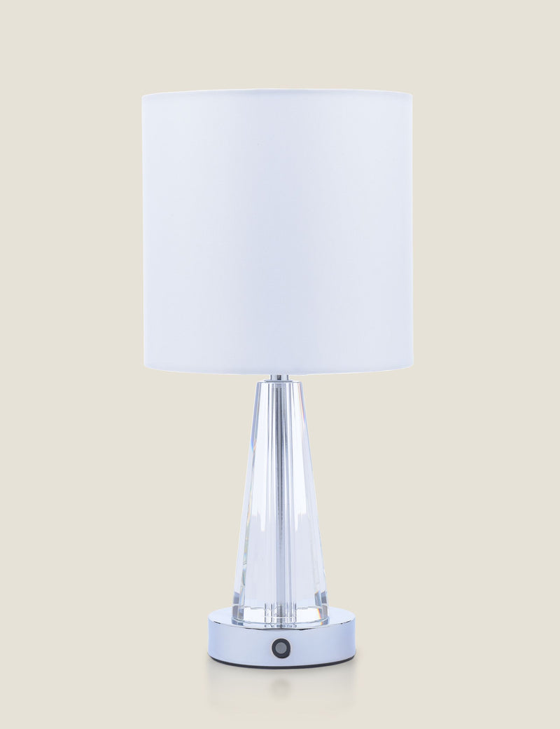Laura Ashley Blake rechargeable table lamp with chrome base, UK version