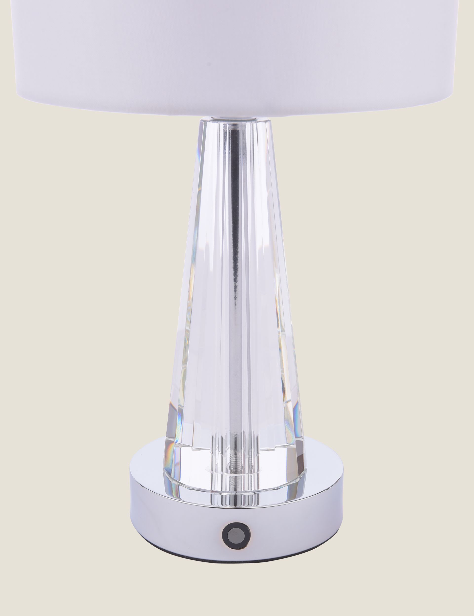Laura Ashley Blake rechargeable table lamp with chrome base, UK version