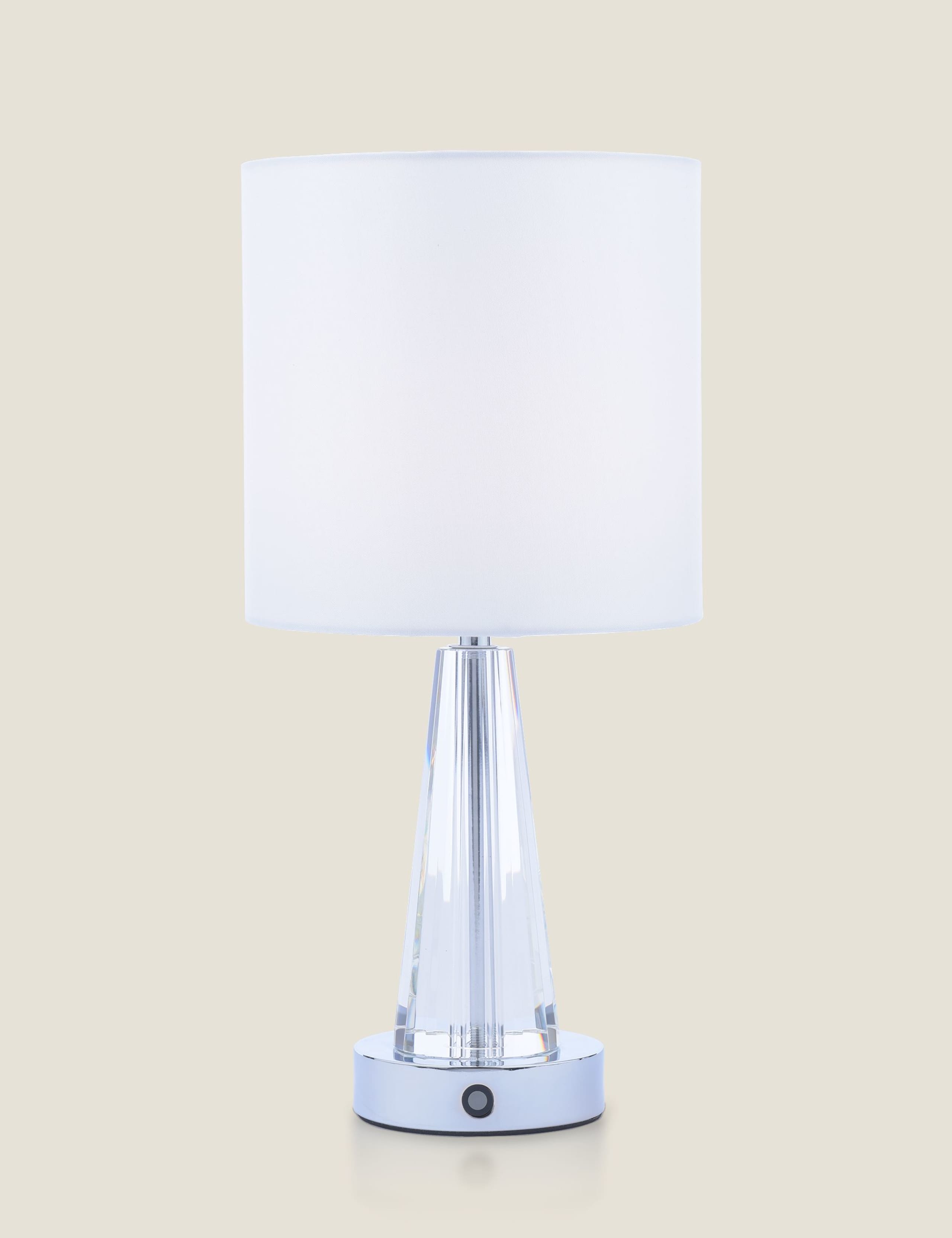 Laura Ashley Blake rechargeable table lamp with chrome base, UK version