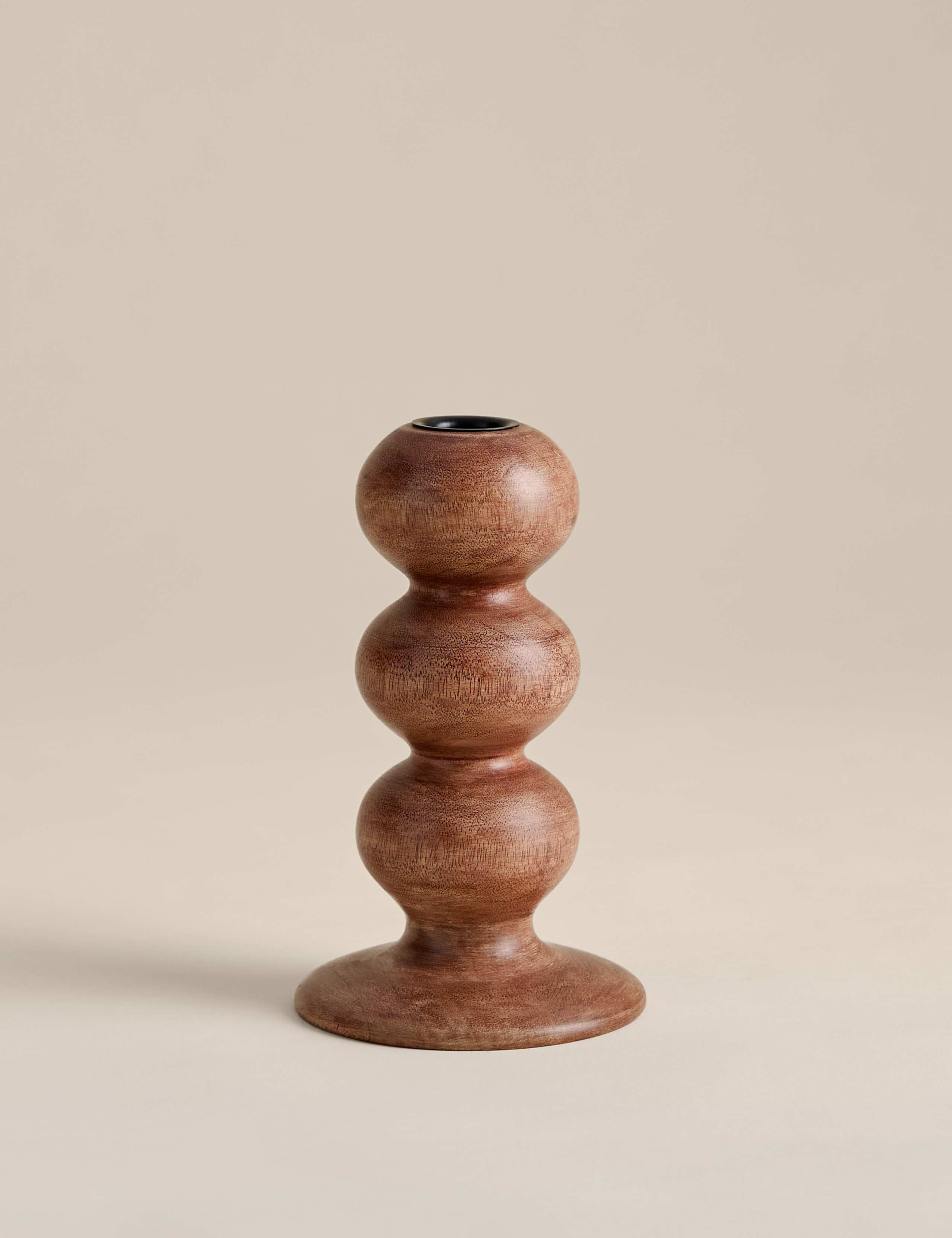 Bobbin wooden dinner candle holder - British product
