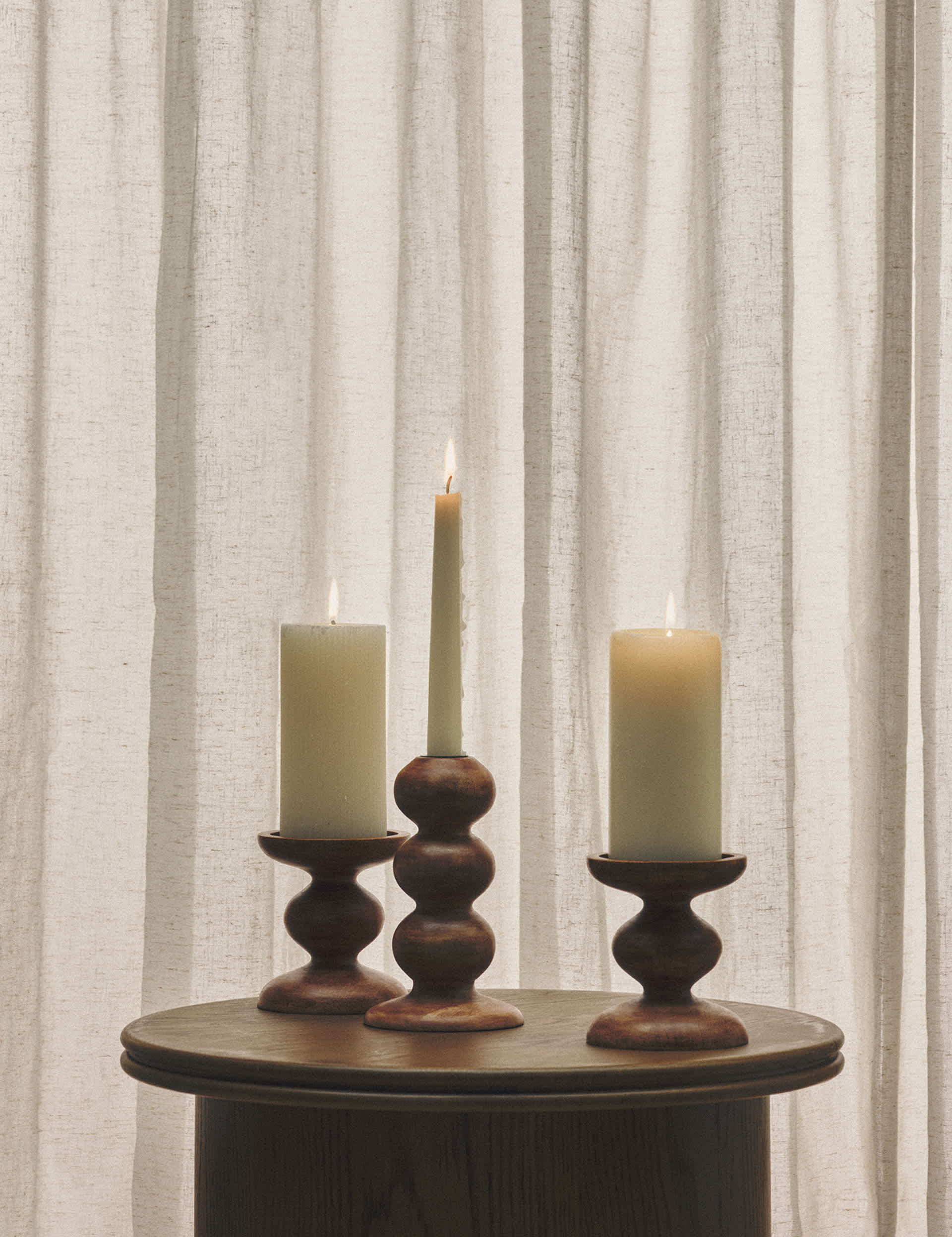Bobbin wooden dinner candle holder - British product