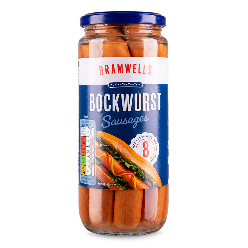 Bockwurst sausages in a sealed jar, imported from the UK