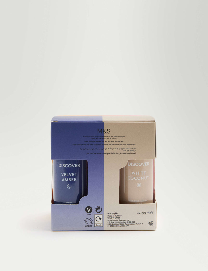 Discover mini shower gel set with four signature scents - British product