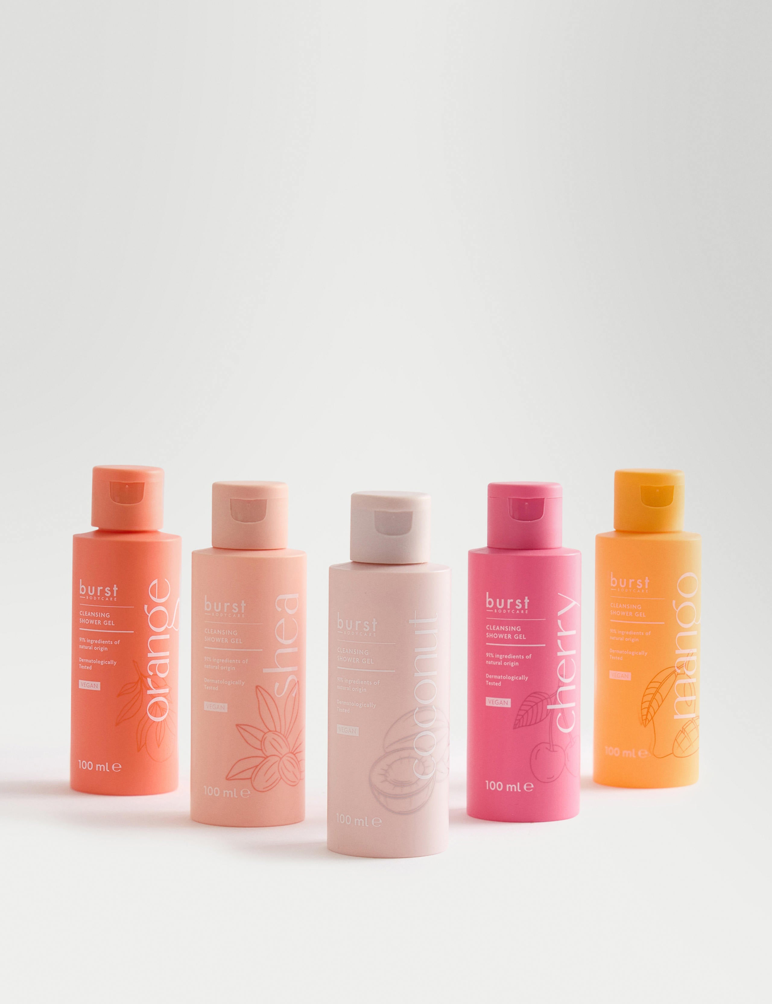 Burst Bodycare mixed shower gel set 5 x 100ml - British product