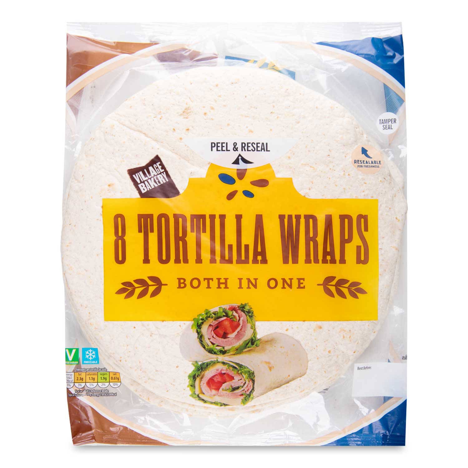 Tortilla wraps with wheat flour, free from sesame seeds (British brand)