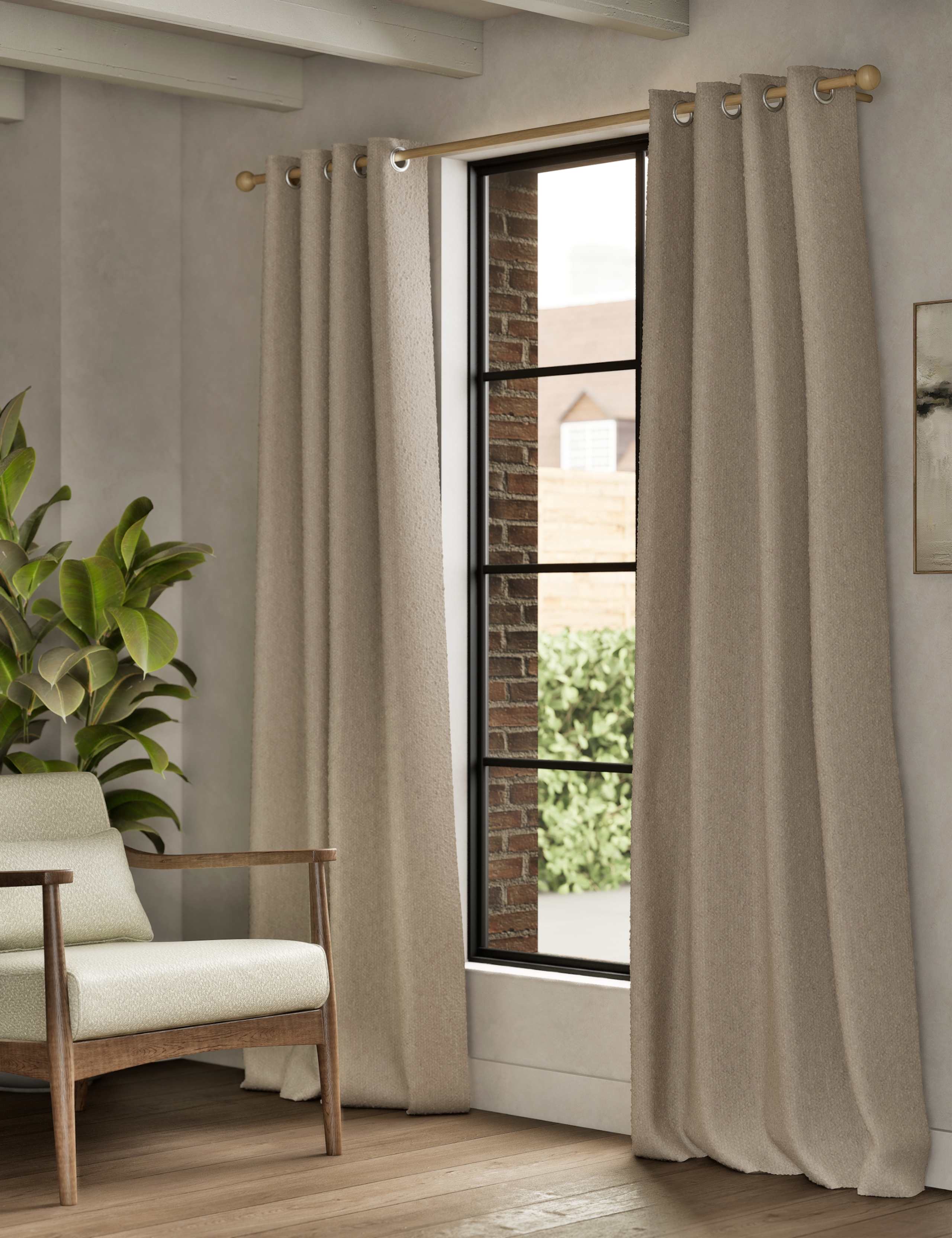 Bouclé eyelet curtains 100% polyester, imported from the UK