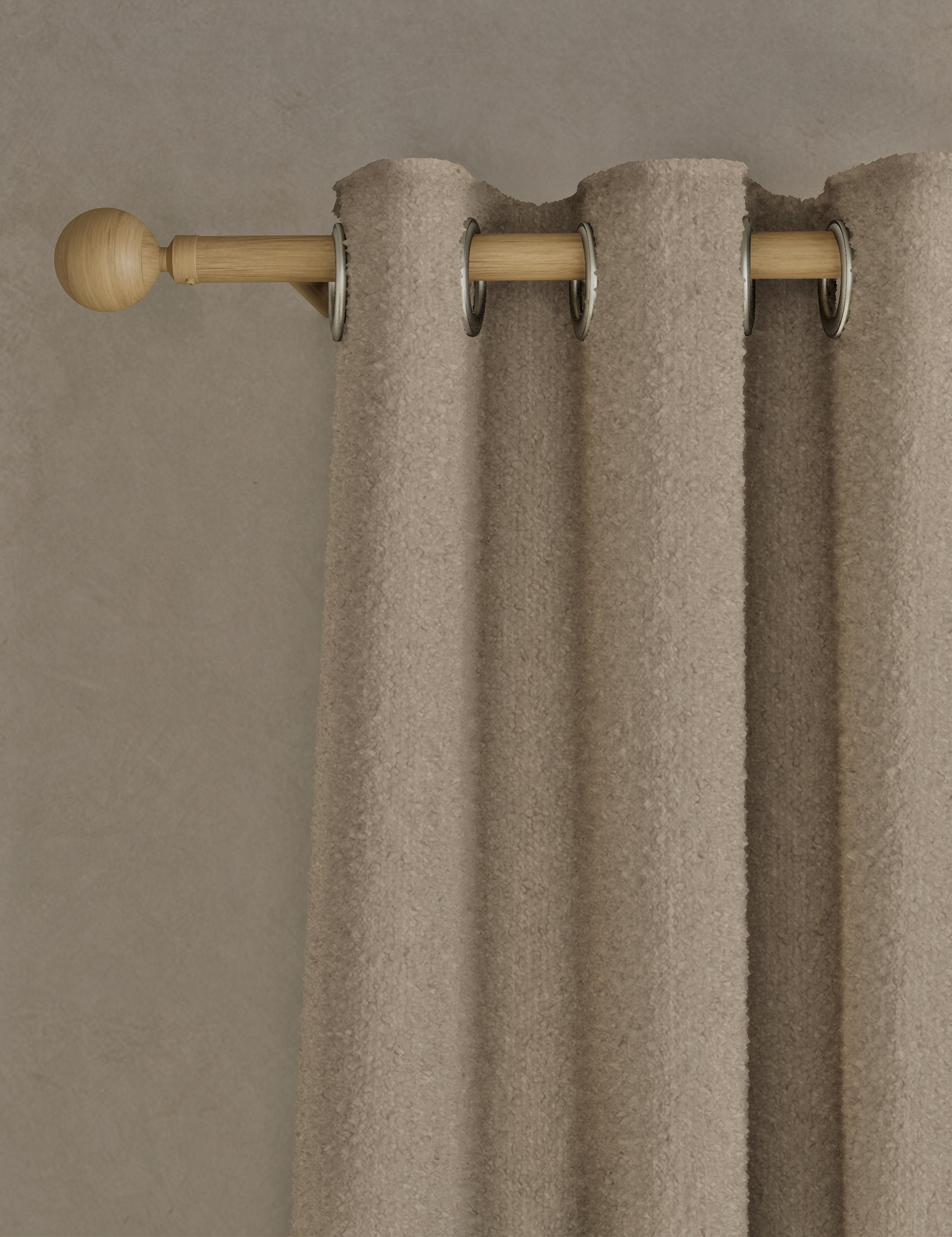 Bouclé eyelet curtains 100% polyester, imported from the UK