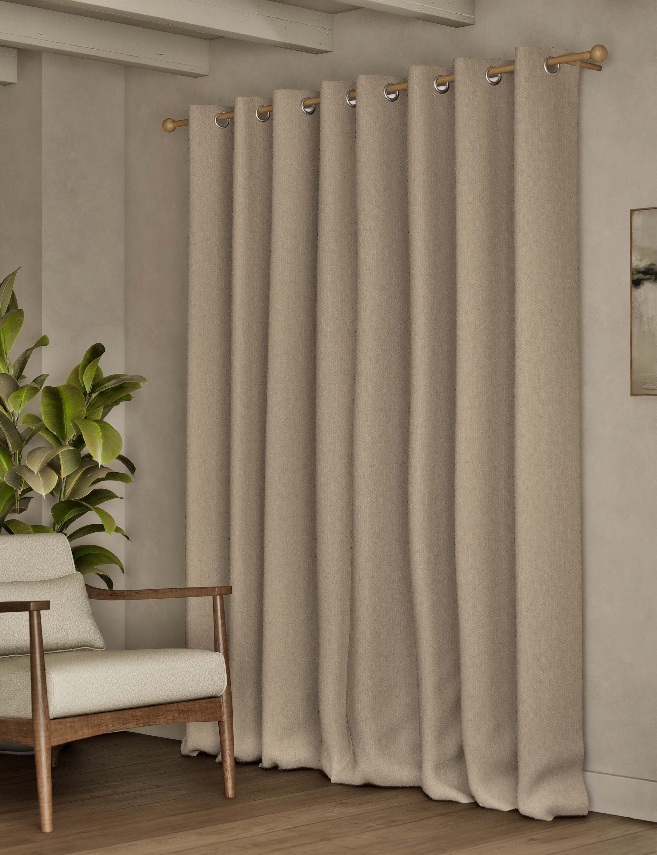 Bouclé eyelet curtains 100% polyester, imported from the UK