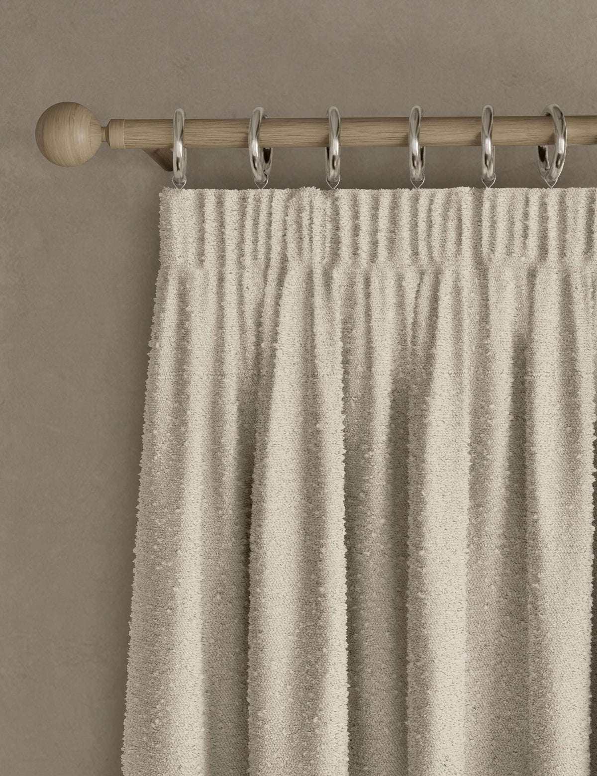 Boucle pencil pleat curtains (British brand)