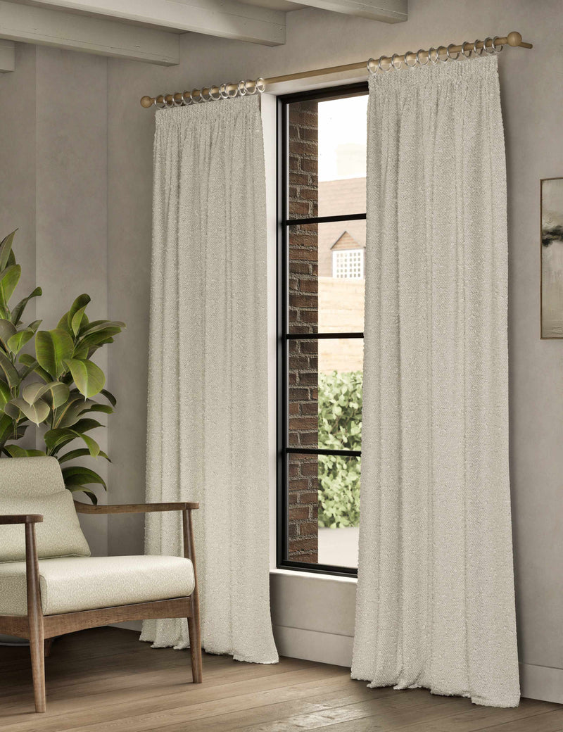 Boucle pencil pleat curtains (British brand)