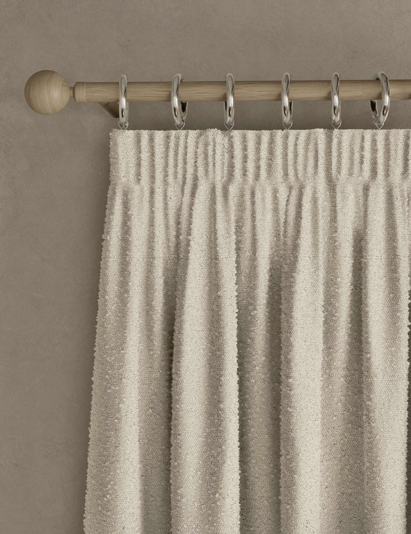 Boucle pencil pleat curtains (British brand)