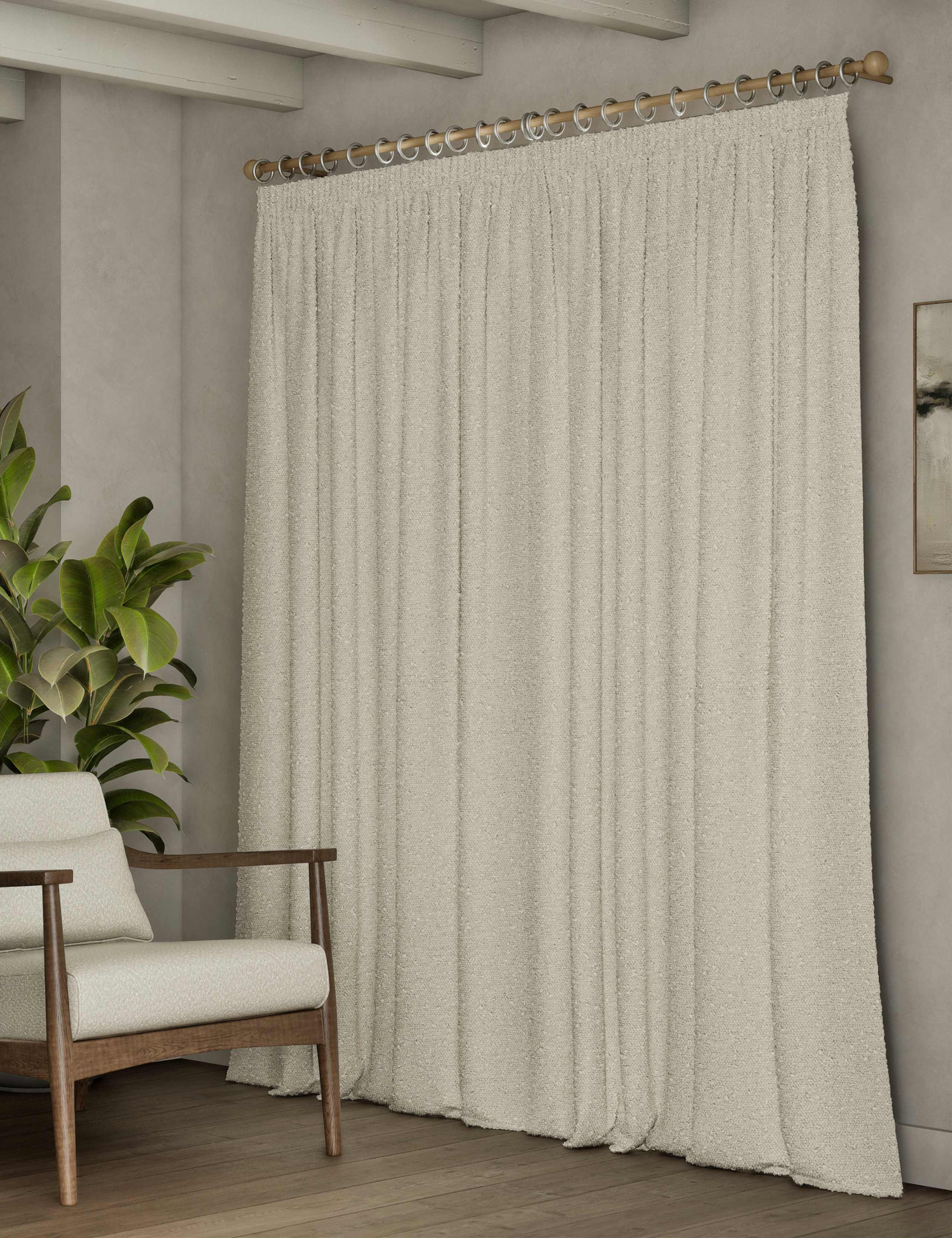 Boucle pencil pleat curtains (British brand)