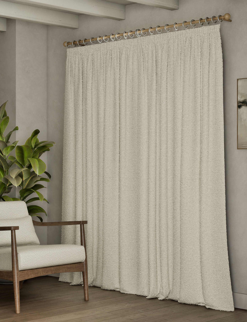 Boucle pencil pleat curtains (British brand)