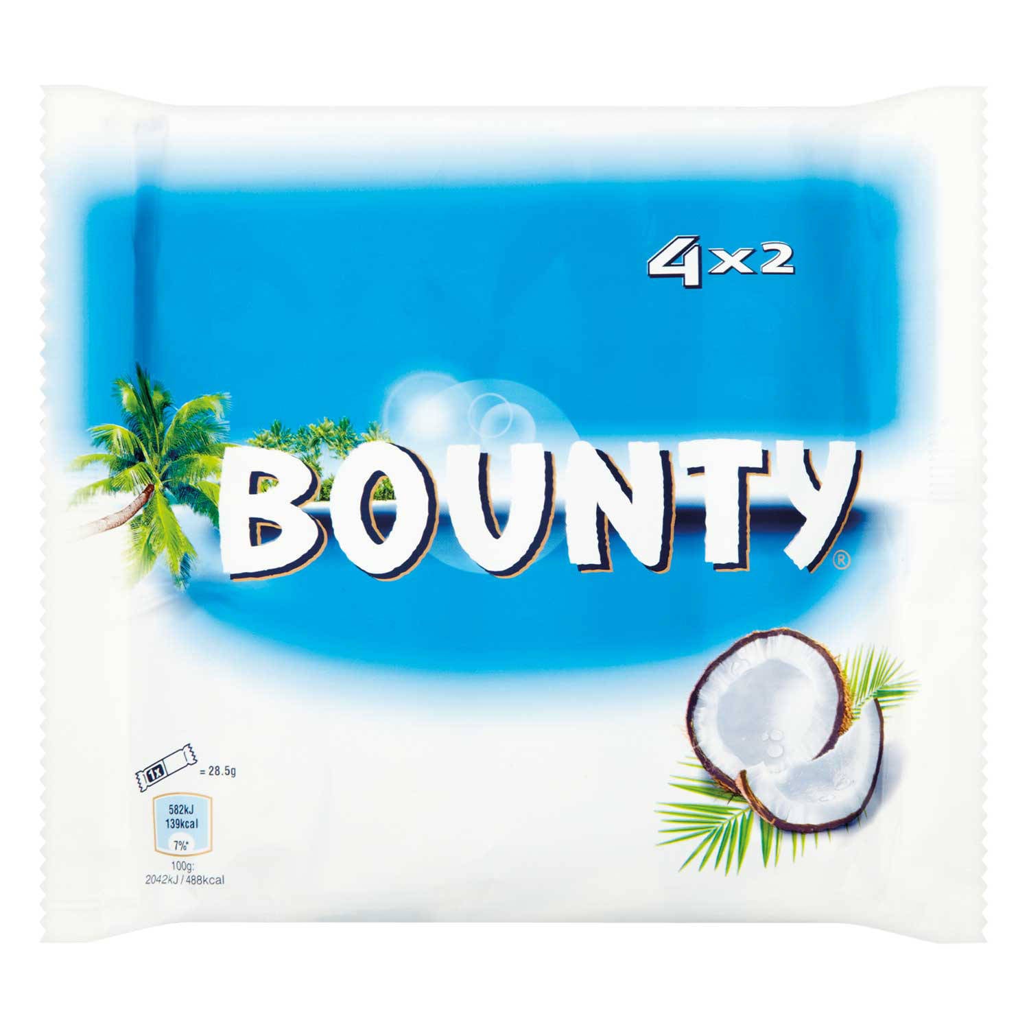 Bounty 4 Pack coconut chocolate bars, imported from the UK