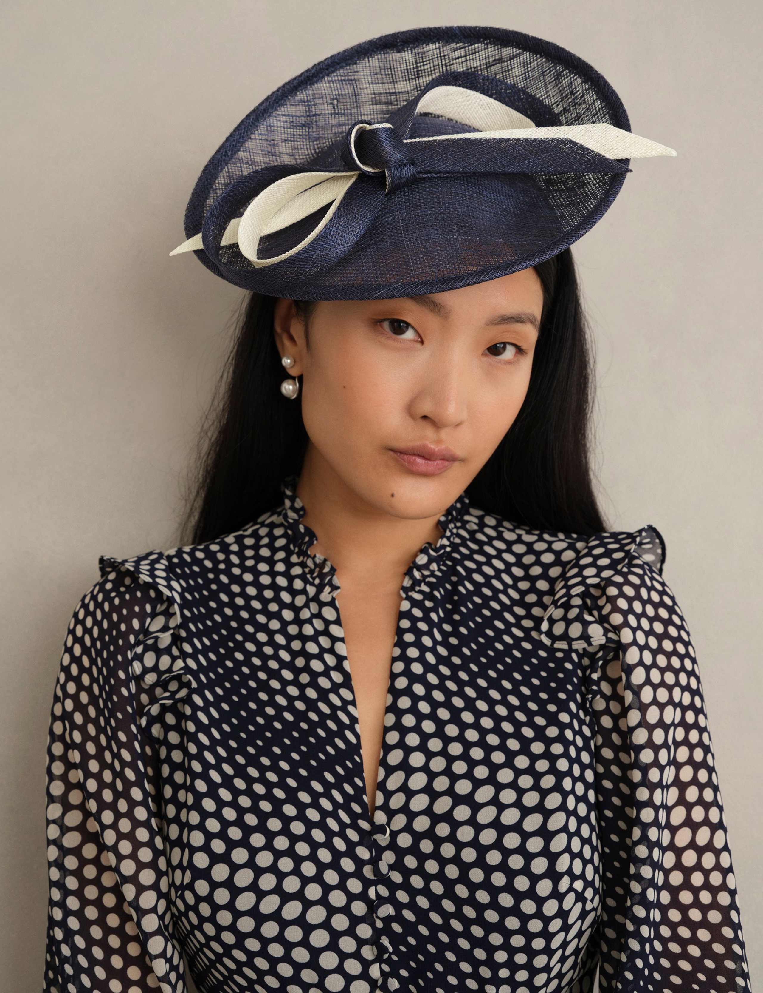 Hobbs bow fascinator structured mesh two-tone bow headband (British brand)