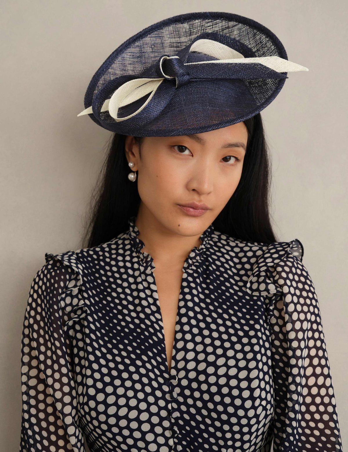 Hobbs bow fascinator structured mesh two-tone bow headband (British brand)