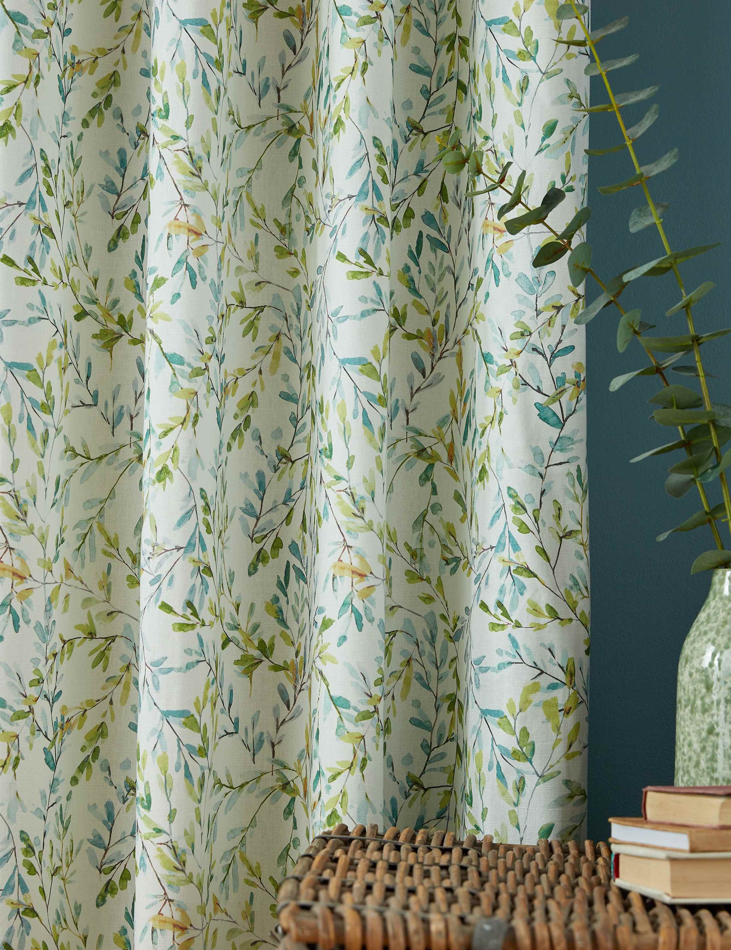 Laura Ashley Brayton Leaves cotton-rich eyelet curtains - British product