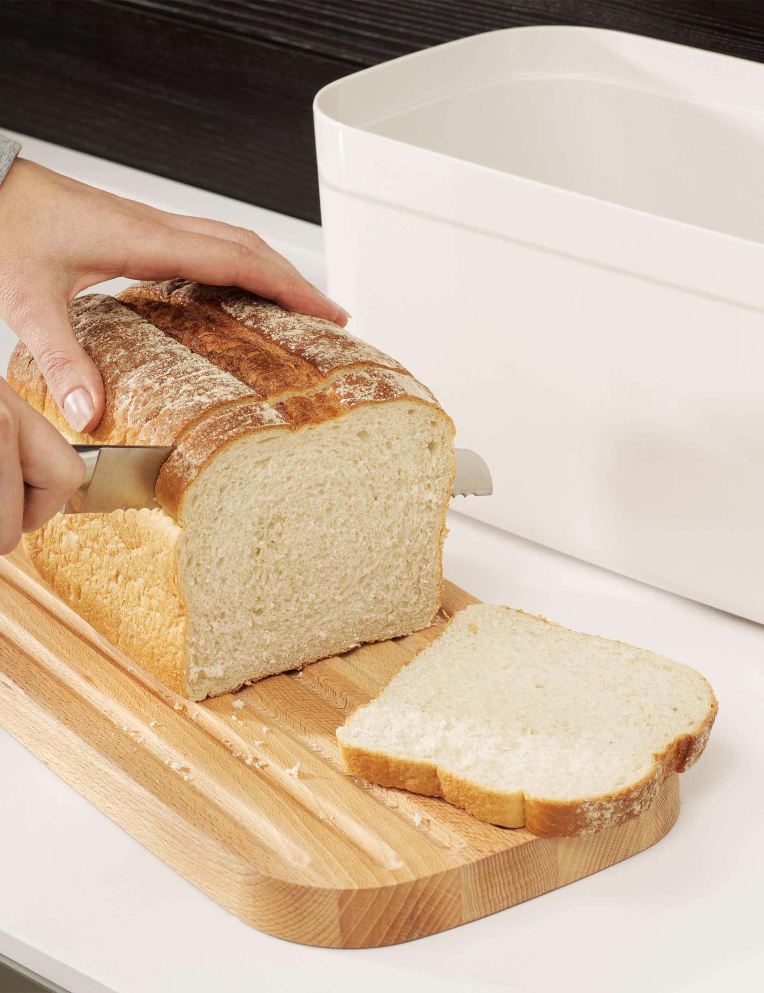 Joseph Joseph bread bin with cutting board lid (British brand)