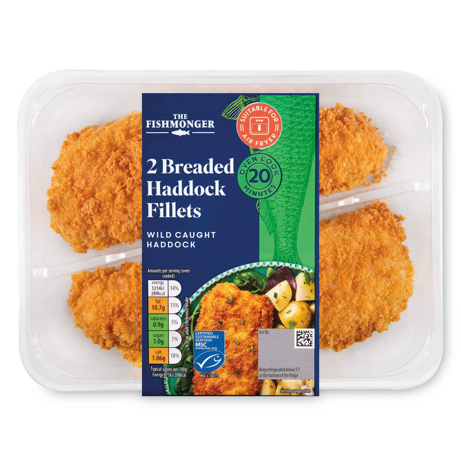 Breaded haddock fillets in a crispy coating - British product