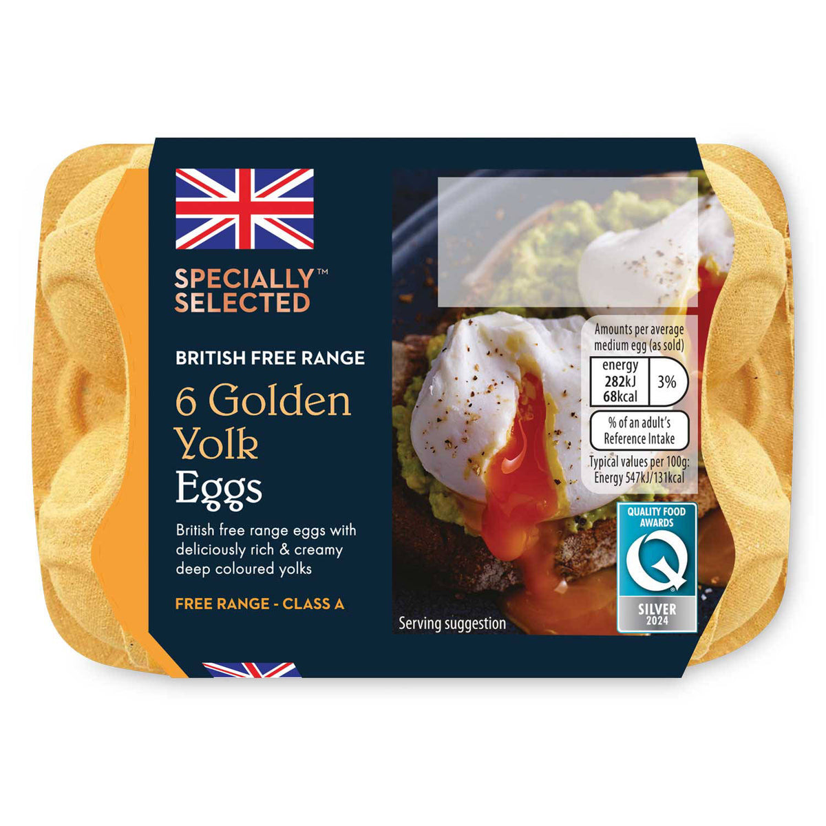 British free range golden yolk eggs 6 pack, UK version
