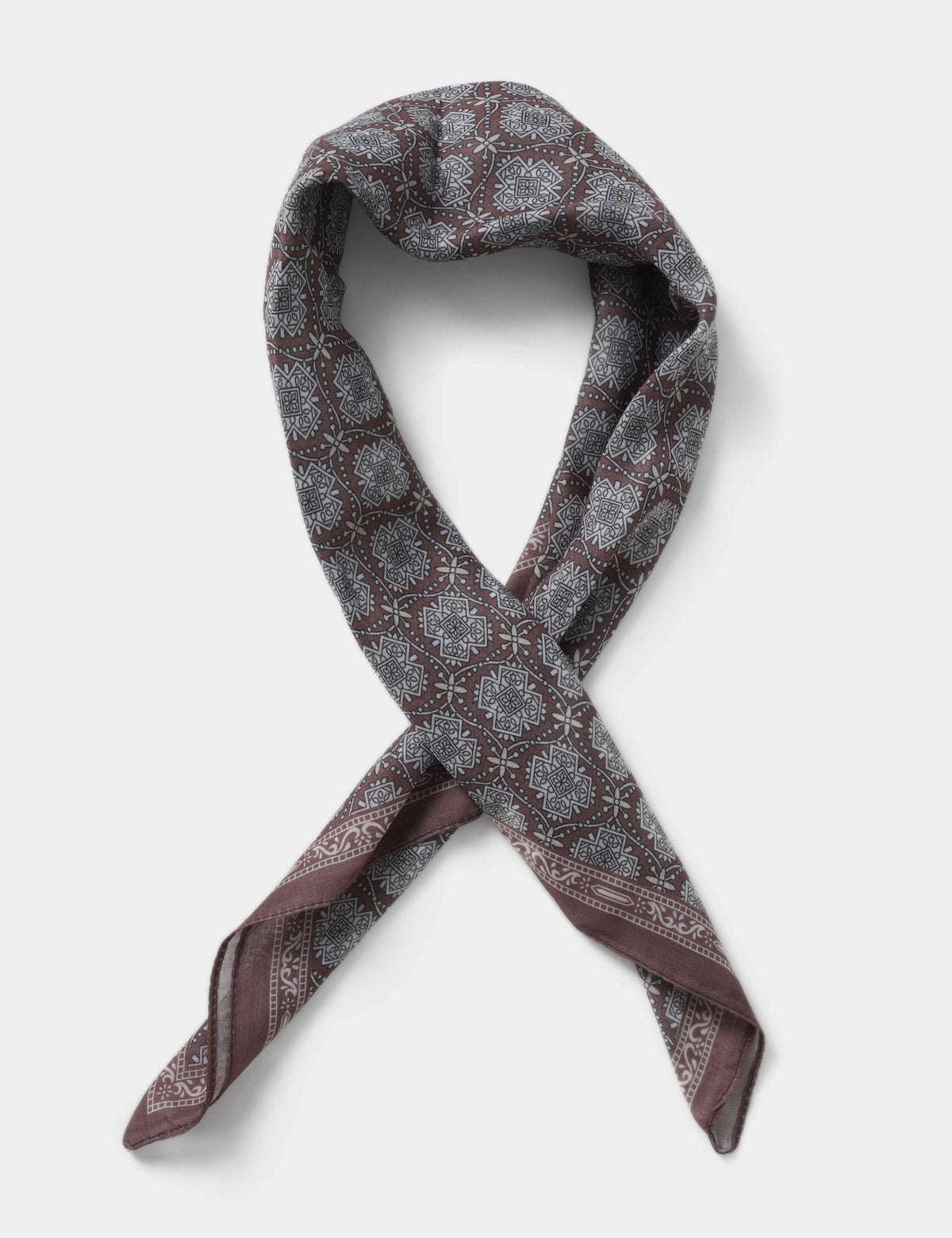 Brown multi print scarf 100% cotton - British product