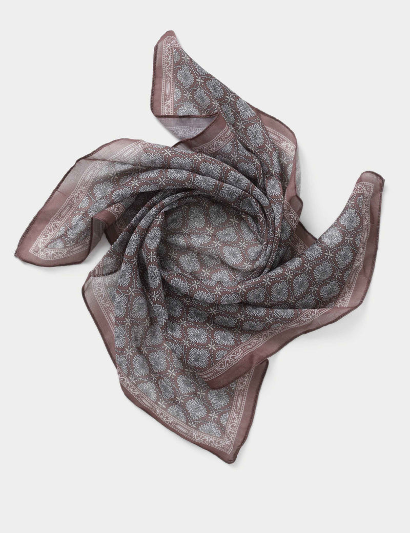 Brown multi print scarf 100% cotton - British product