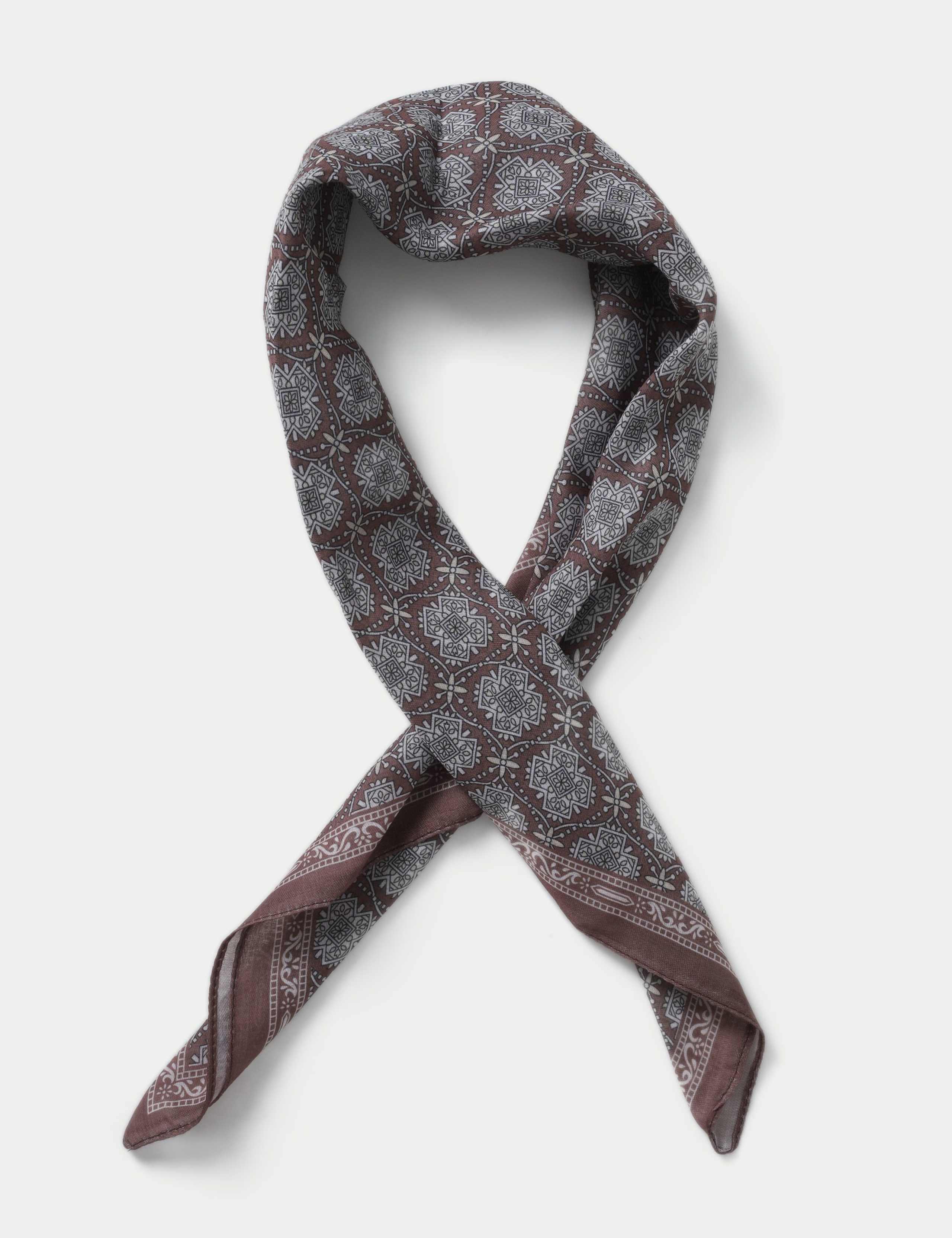Brown multi print scarf 100% cotton - British product