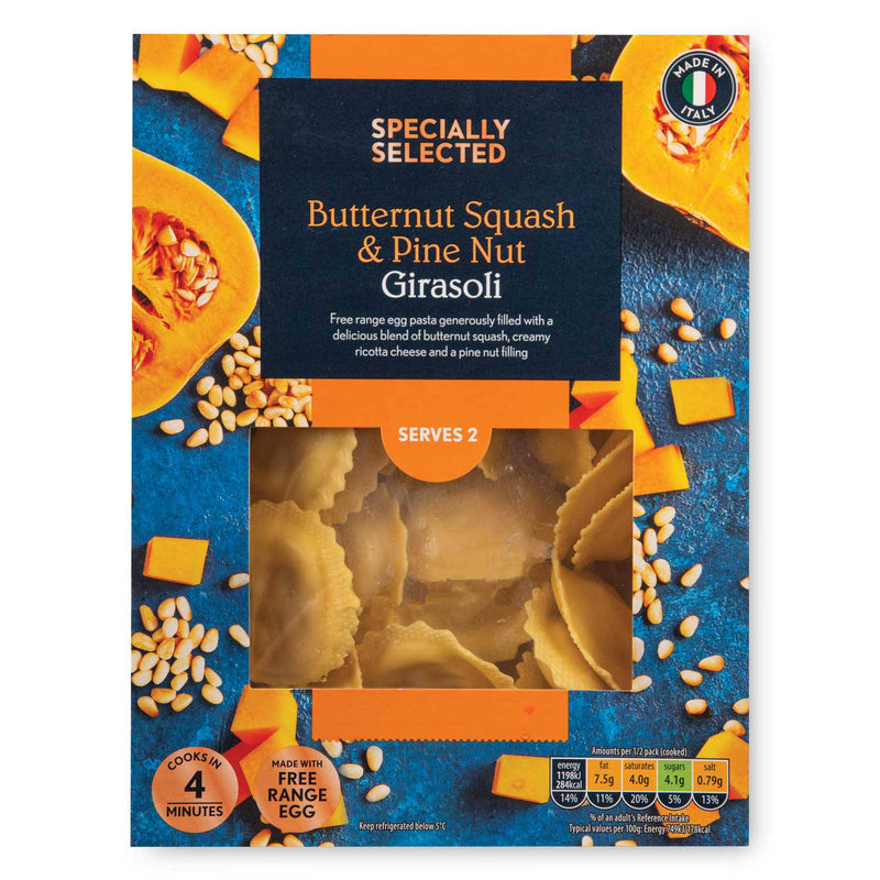 Butternut squash and pine nut girasoli 250g, imported from the UK