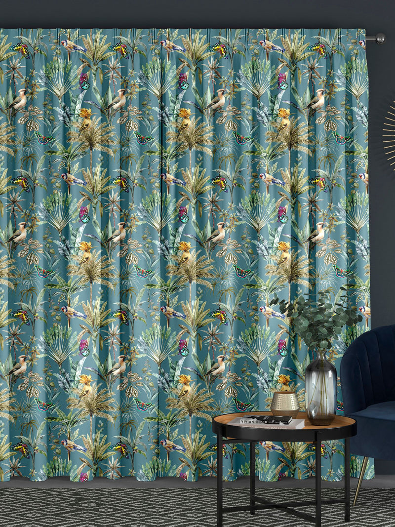Teal tropical made to measure curtains - British product