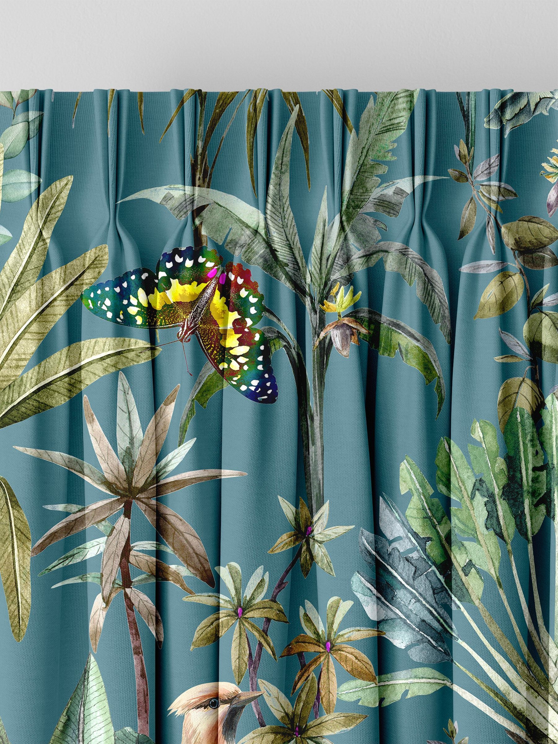 Teal tropical made to measure curtains - British product