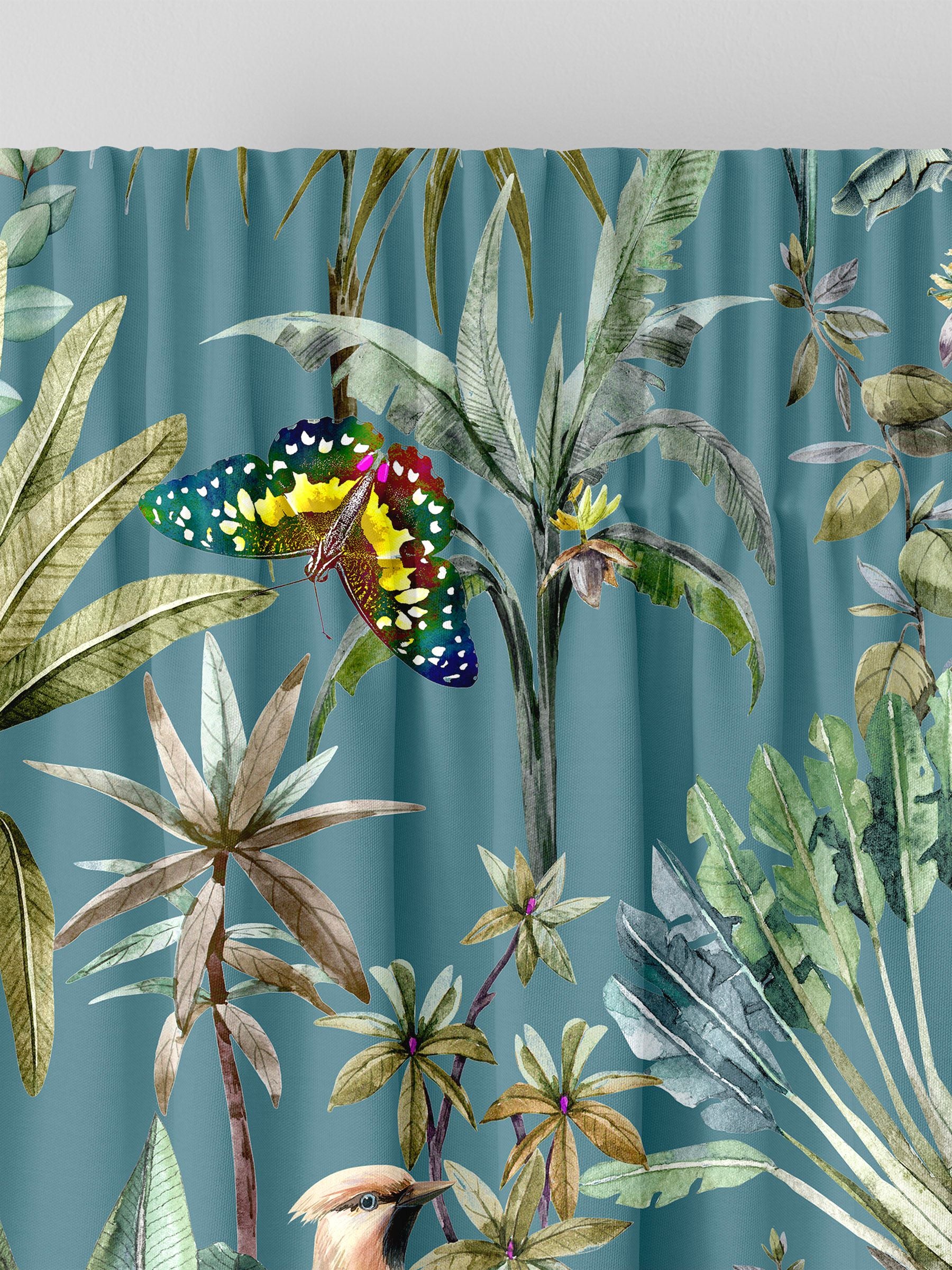 Teal tropical made to measure curtains - British product