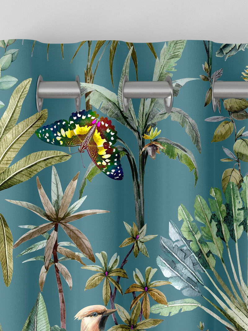 Teal tropical made to measure curtains - British product