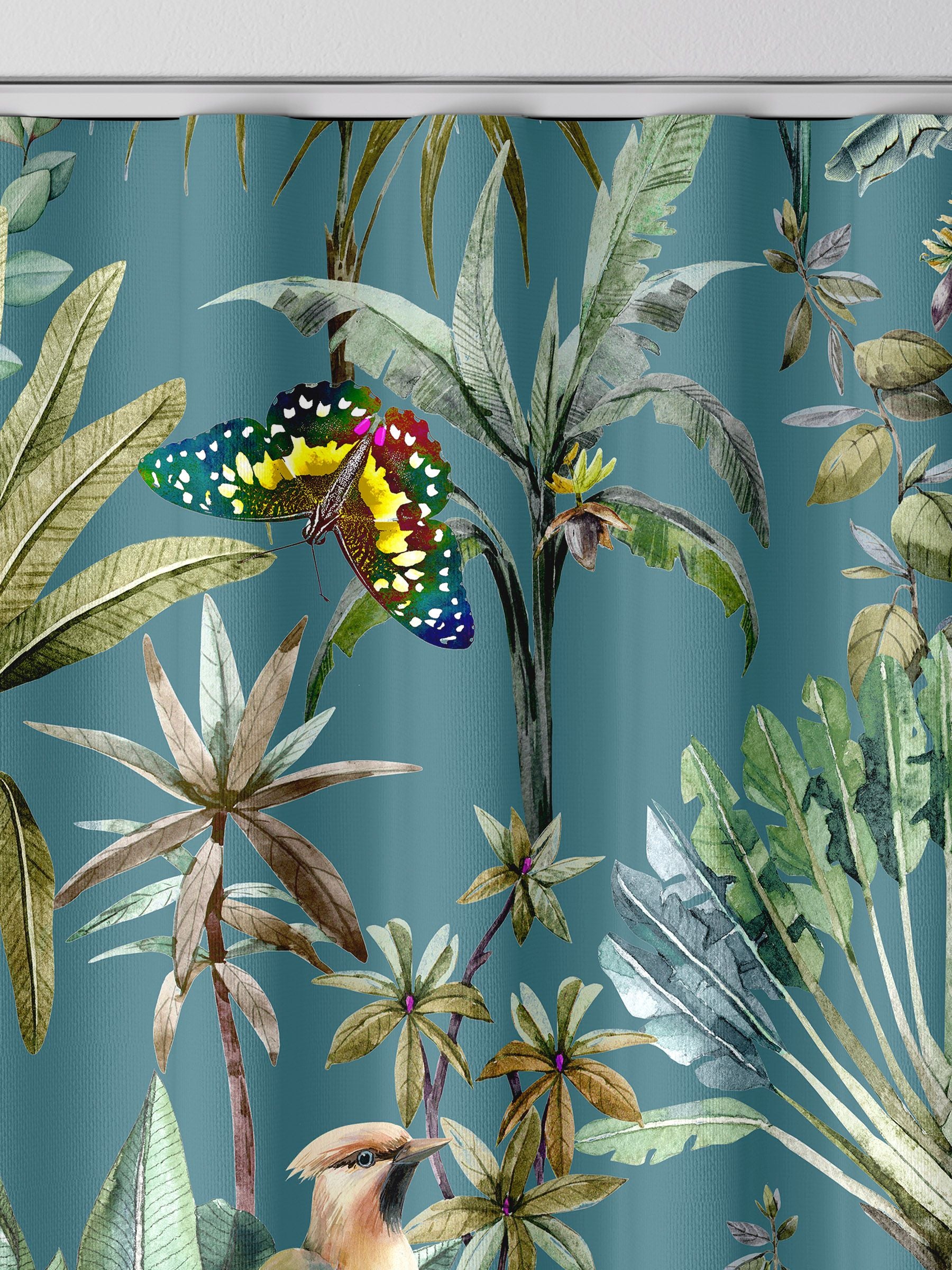 Teal tropical made to measure curtains - British product