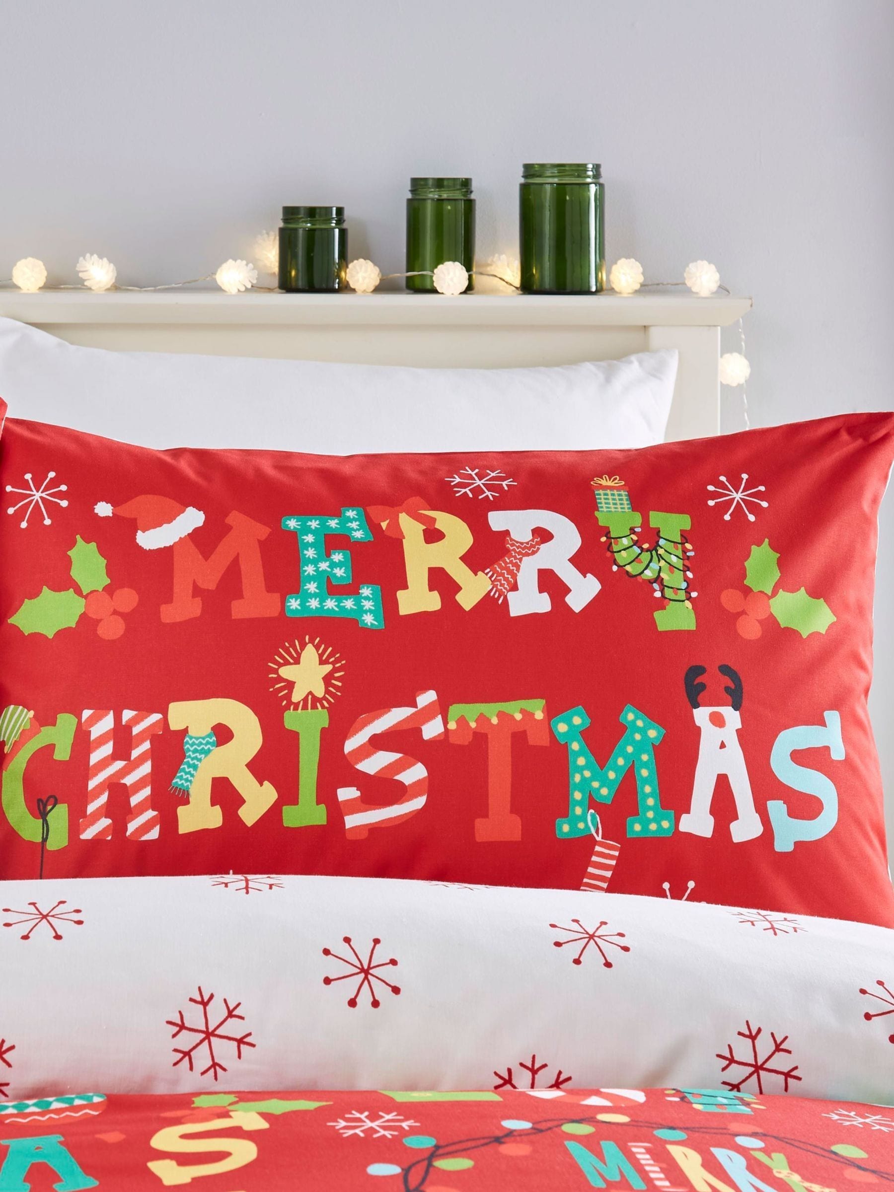 Fusion Red Santa's Little Helper Christmas Duvet Cover and Pillowcase Set