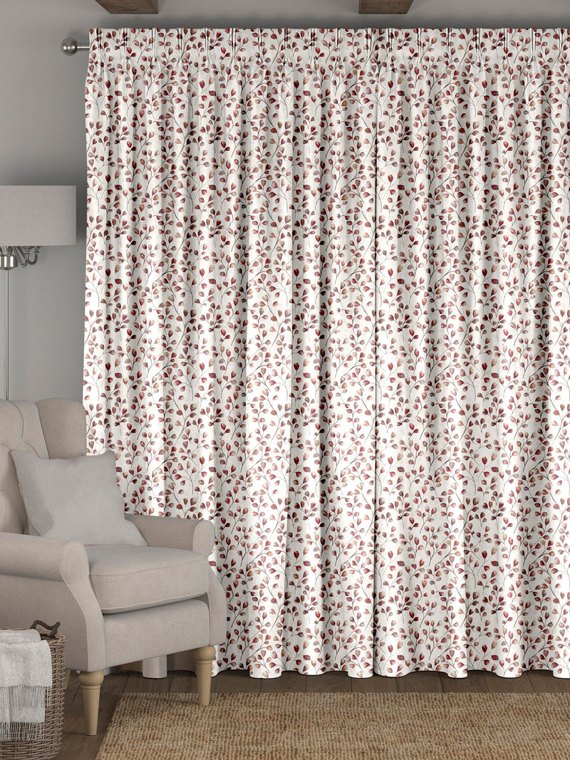 Red April made to measure trailing leaf curtains (British brand)