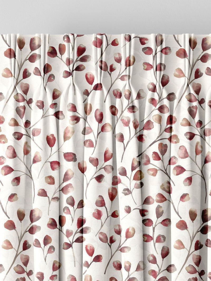 Red April made to measure trailing leaf curtains (British brand)
