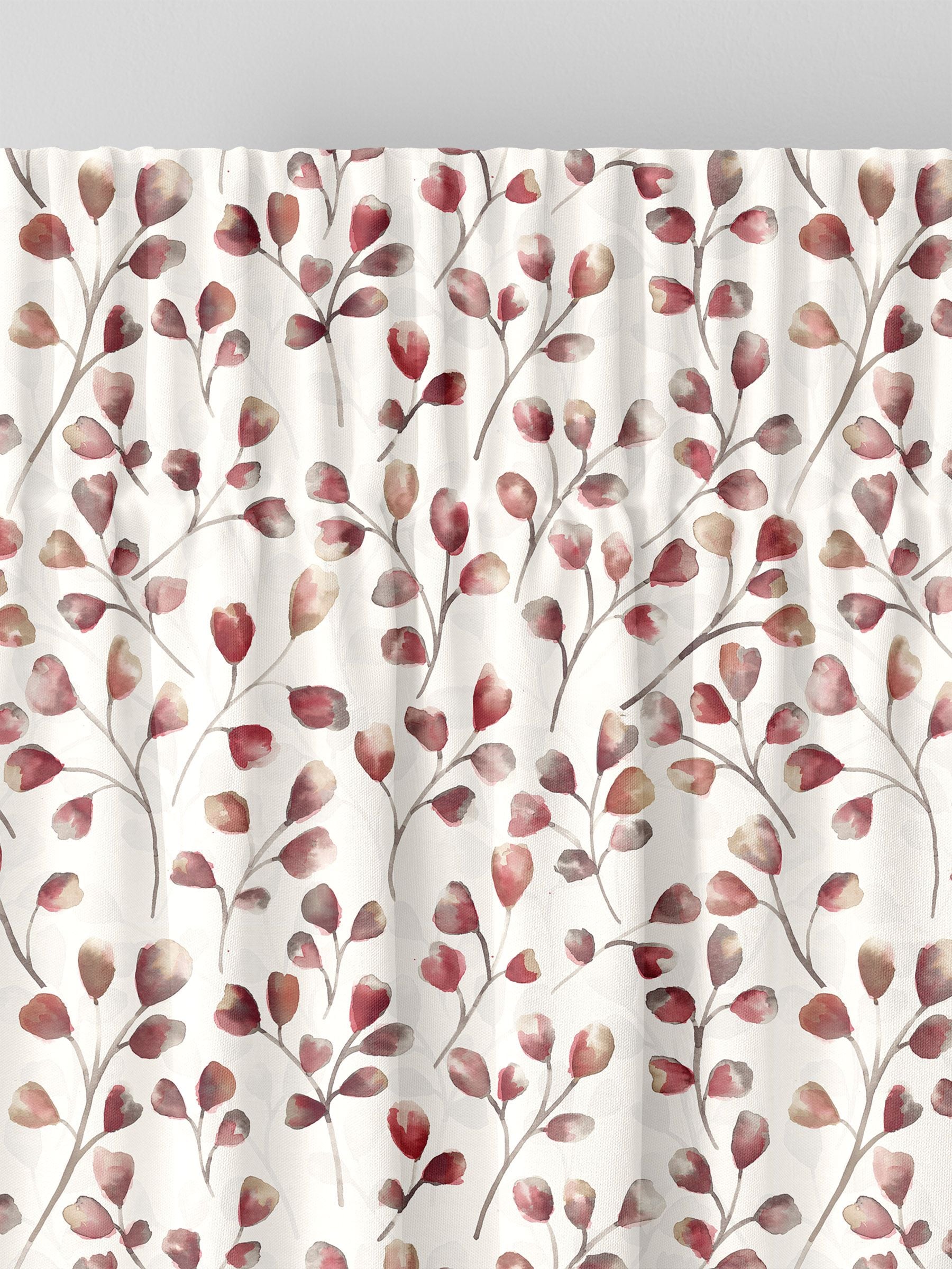Red April made to measure trailing leaf curtains (British brand)