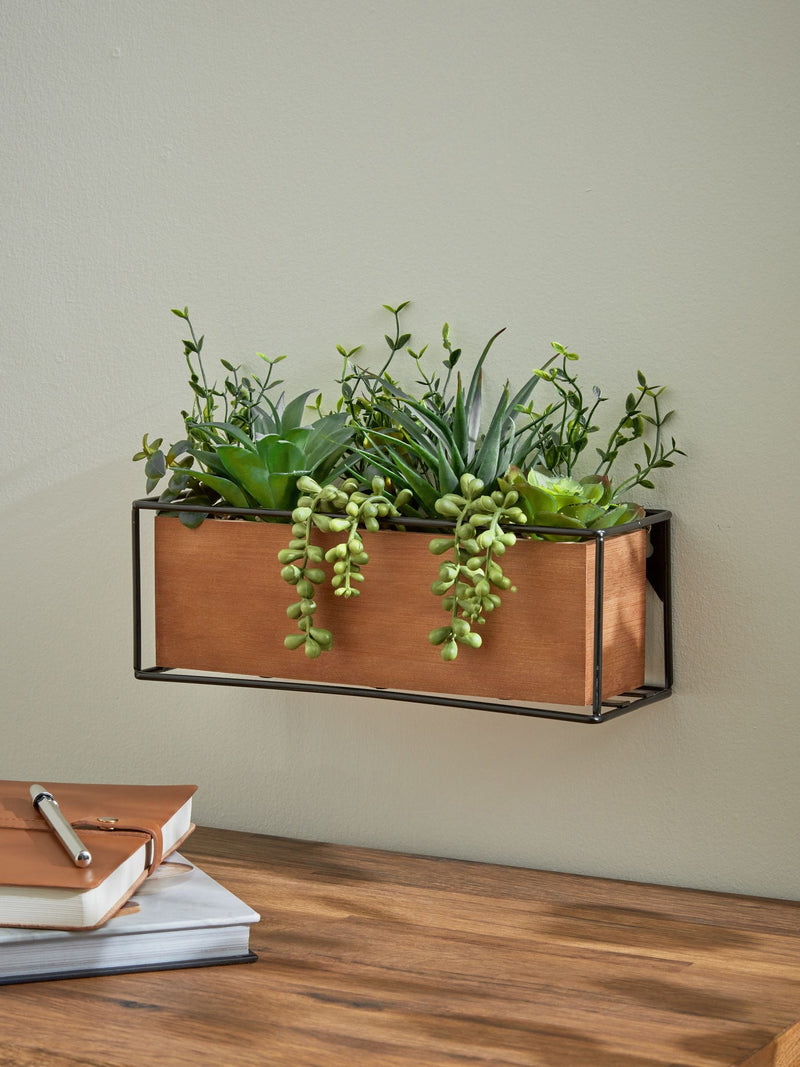 Green Artificial Succulent Garden in Bronx Wood Trough