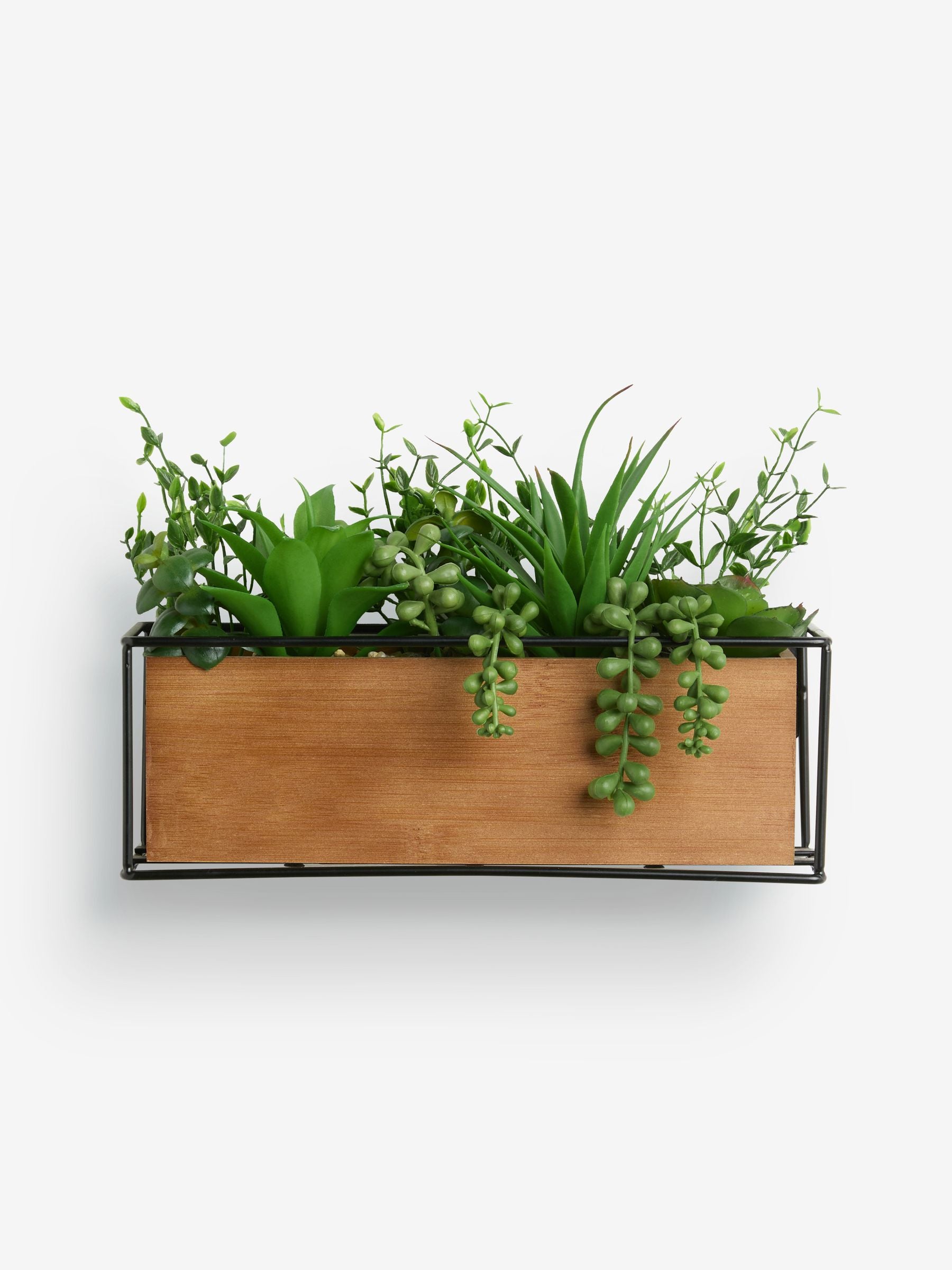 Green artificial succulent garden Bronx wood trough 22x13x29cm, UK version